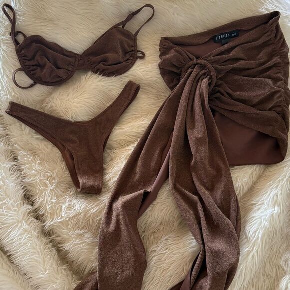 RARE Revolve 3 piece brown Bikini Set - Picture 4 of 12